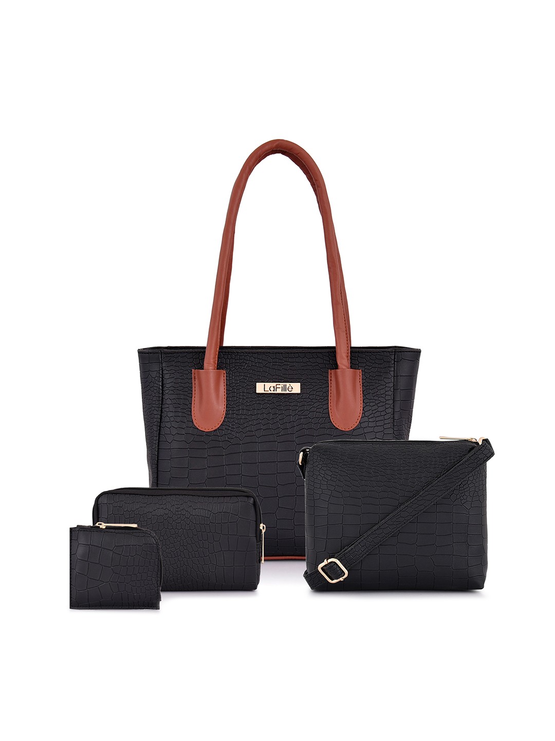 

LaFille Set of 4 PU Structured Bags, Black