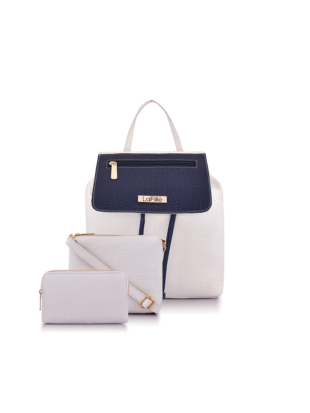 

LaFille Women Set Of 3 Backpack With Sling & Wallet, White