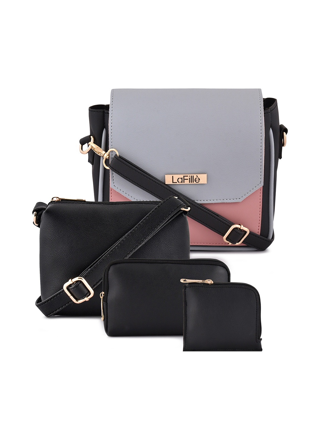 

LaFille Set of 4 PU Structured Bags, Black