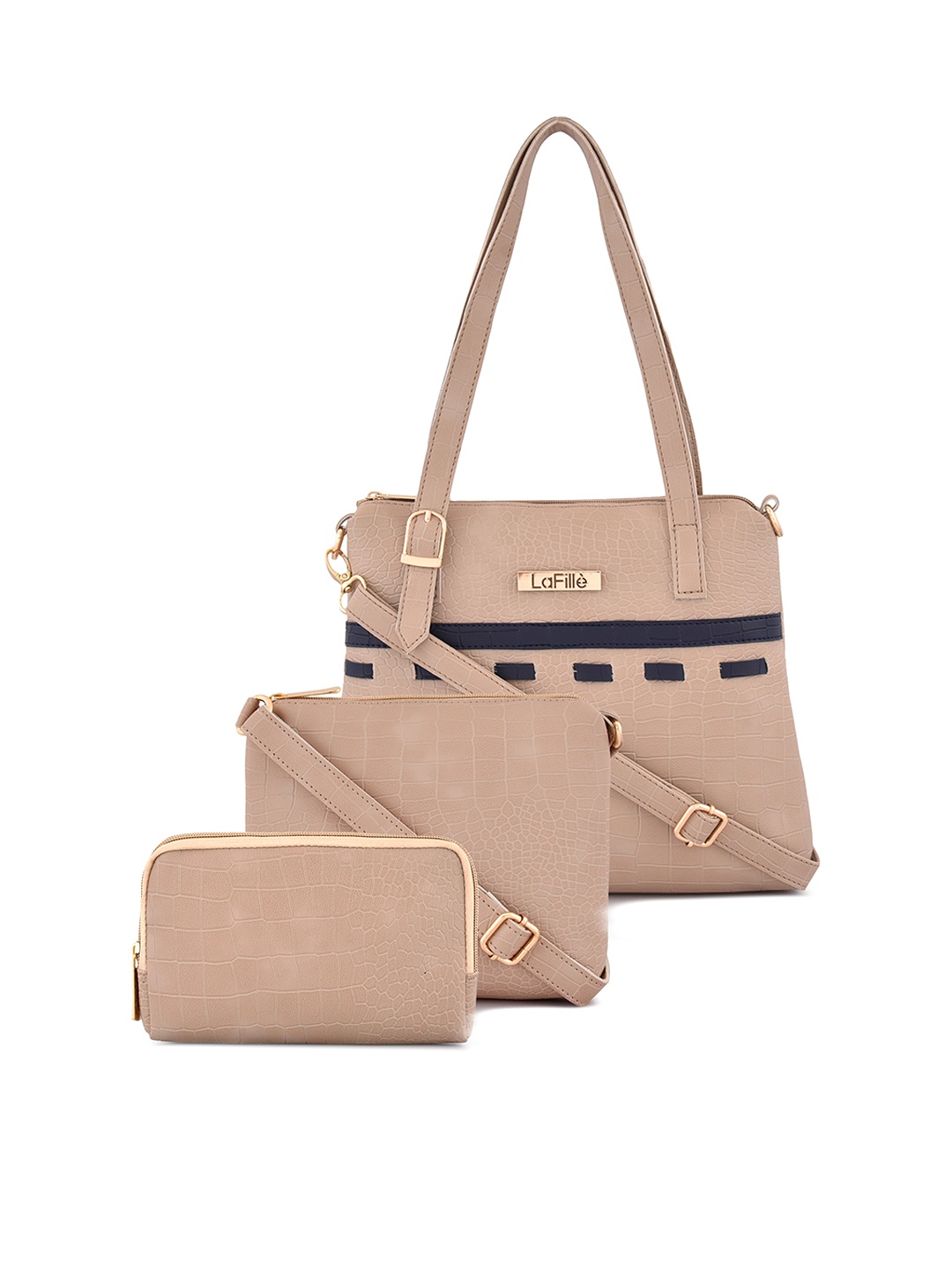 

LaFille Set Of 3 Textured Structured Handbags, Beige