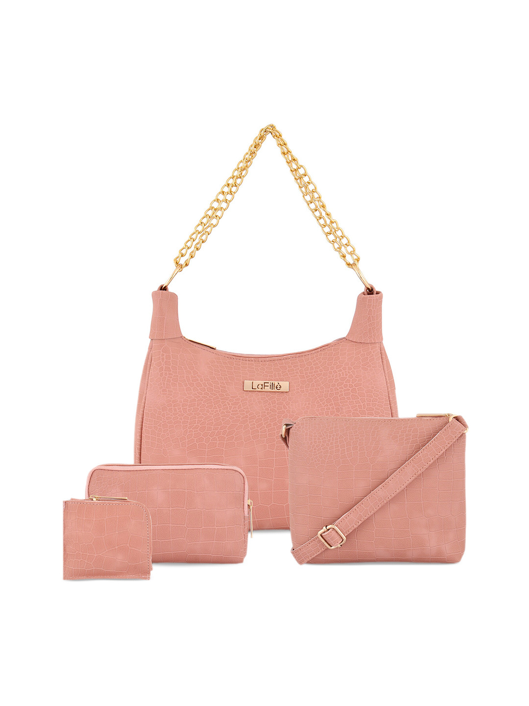 

LaFille Set Of 4 Textured Structured Handbags, Peach
