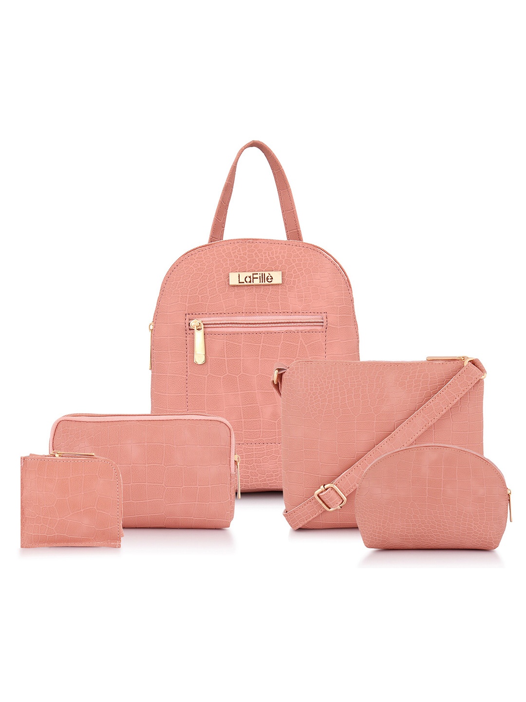 

LaFille Women Set Of 5 Backpack & Sling Bag, Peach