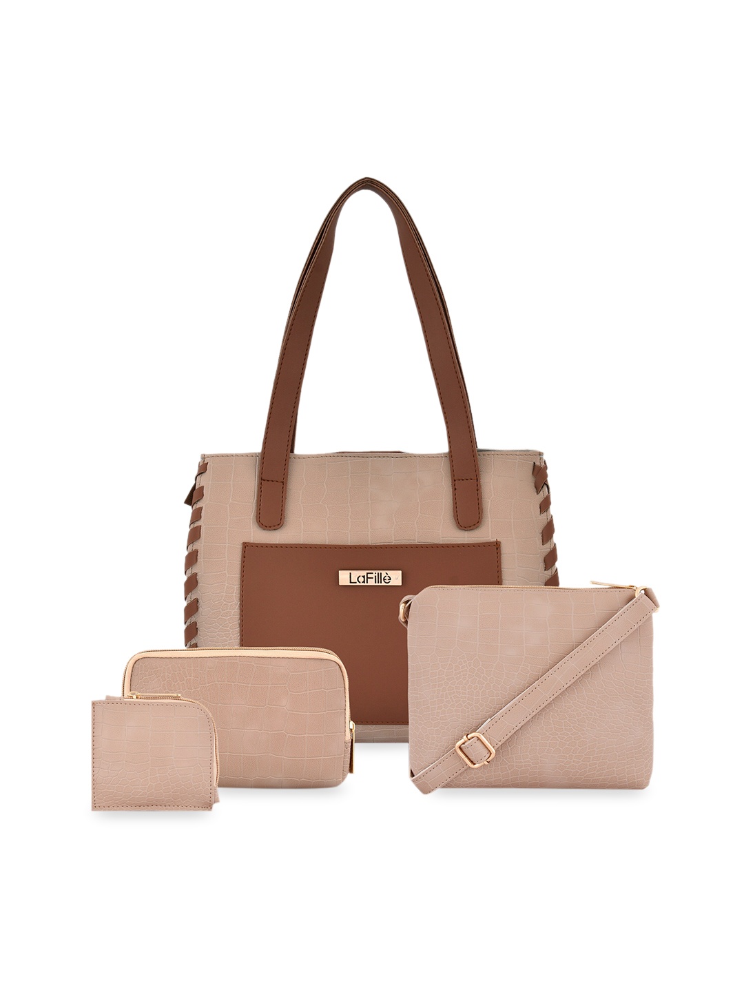 

LaFille Set Of 4 PU Structured Handbags, Beige