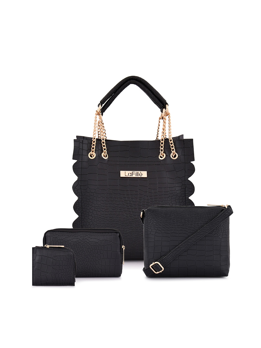 

LaFille Set of 4 PU Structured Bags, Black