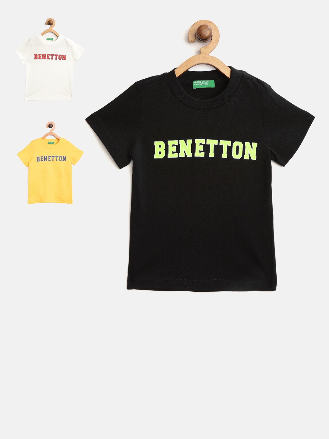

United Colors of Benetton Boys Pack Of 3 Round Neck T-shirt, Black