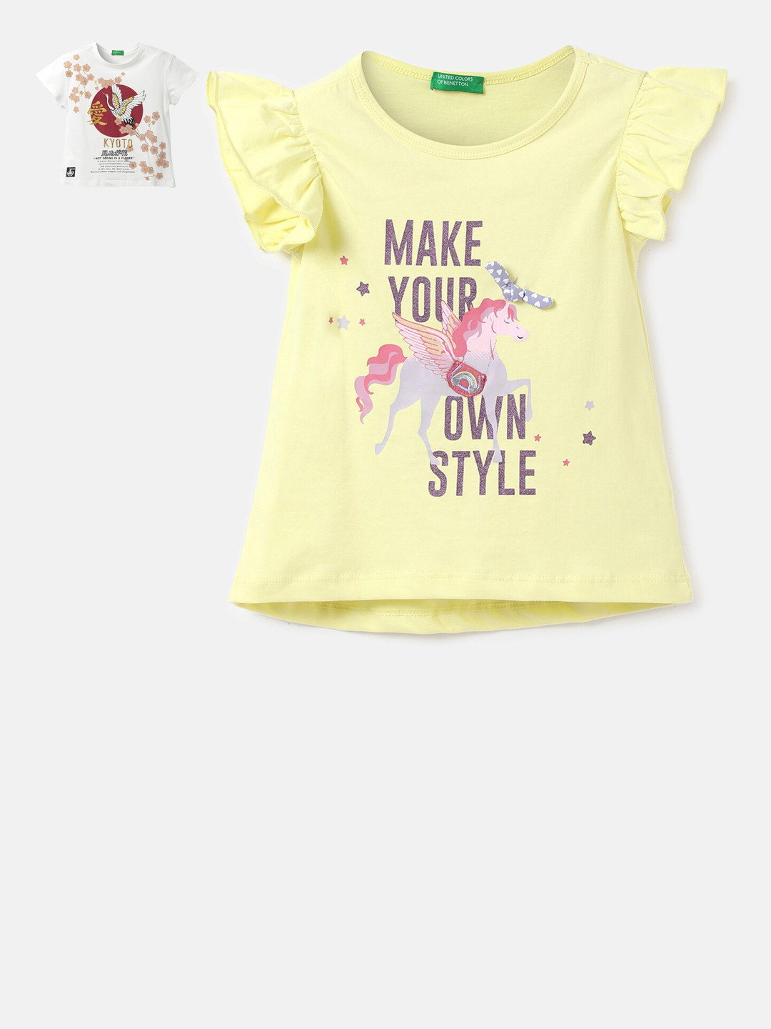 

United Colors of Benetton Girls Pack of 2 Printed Cotton T-shirt, Yellow