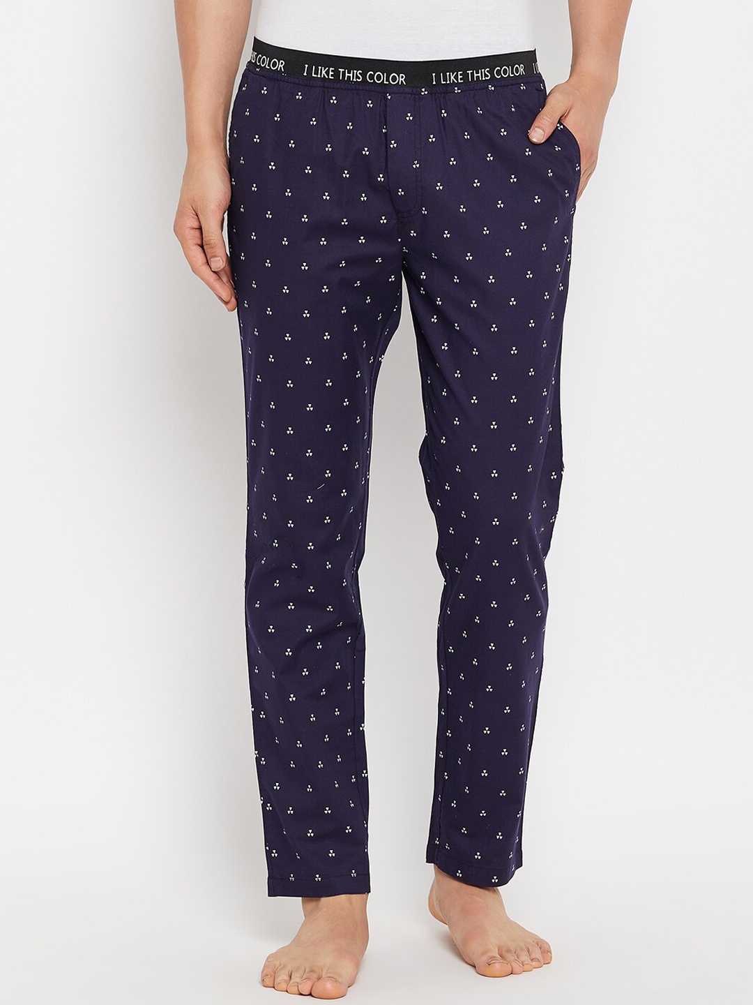 

CAMLA Men Printed Mid-Rise Cotton Lounge Pants, Navy blue