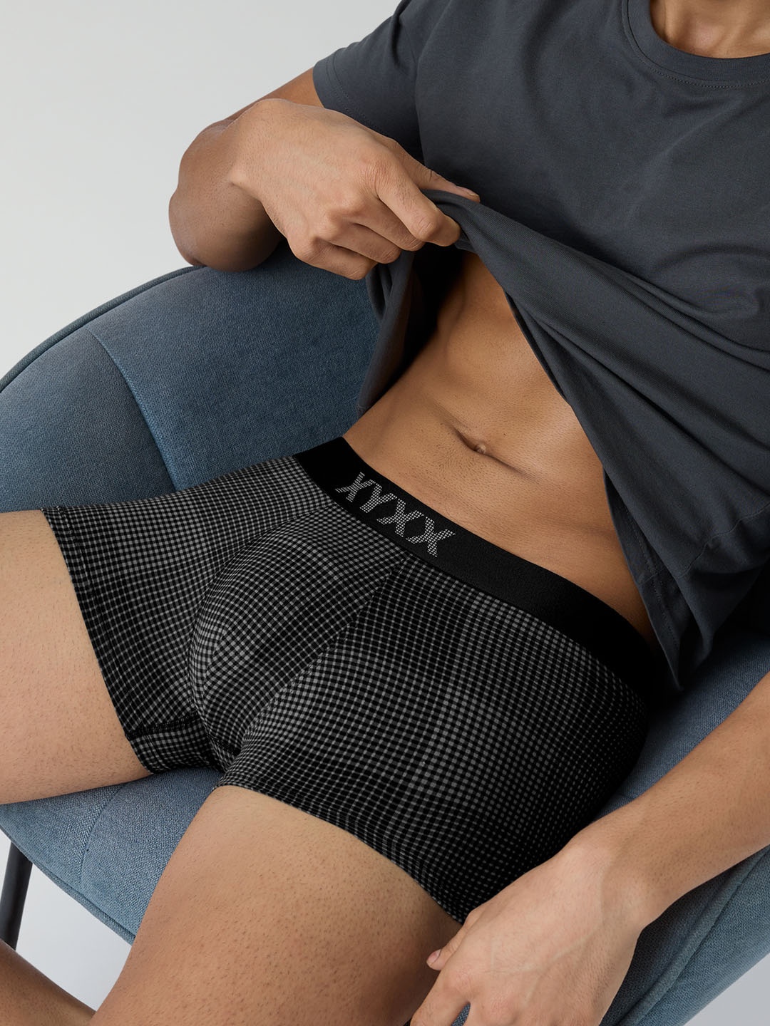

XYXX Men Checked Ultra Soft Blox Micro Modal Trunks XYTRNK190, Black