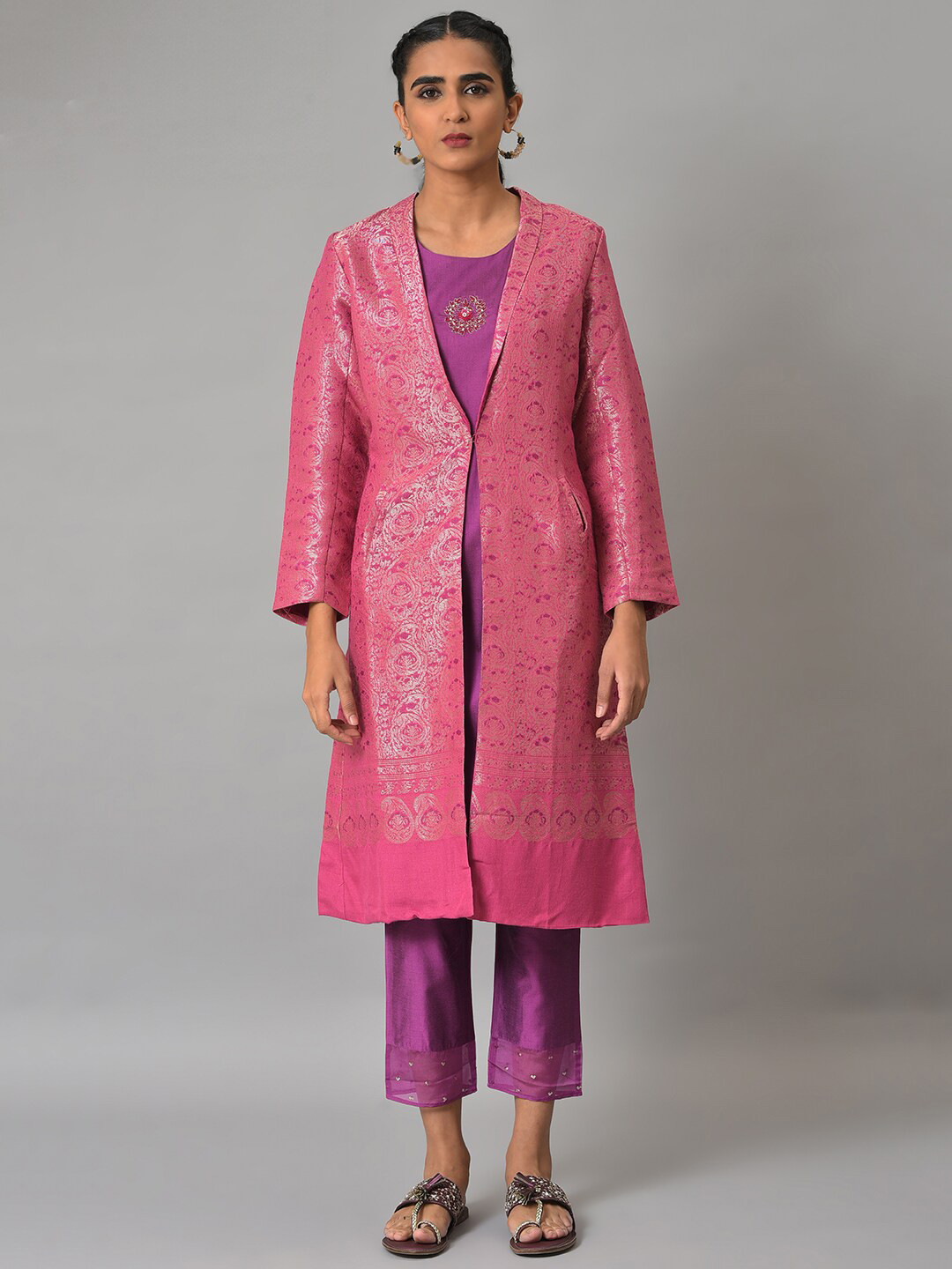 

WISHFUL Straight Kurta With Trousers & With Jacket, Pink