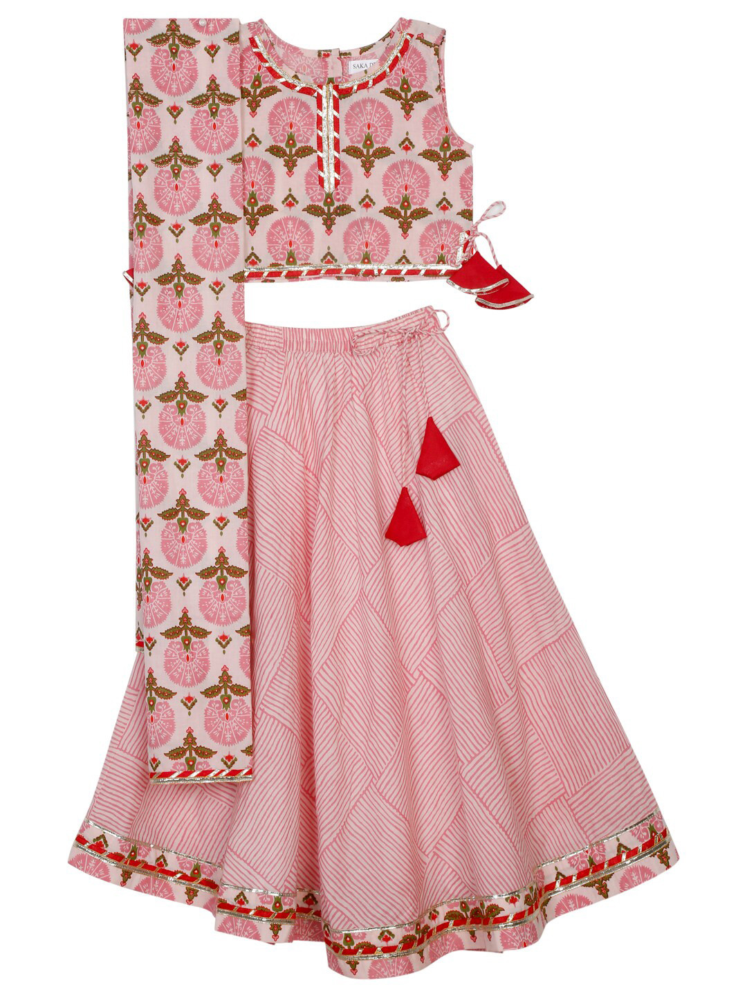 

SAKA DESIGNS Girls Printed Ready to Wear Lehenga & Blouse With Dupatta, Peach