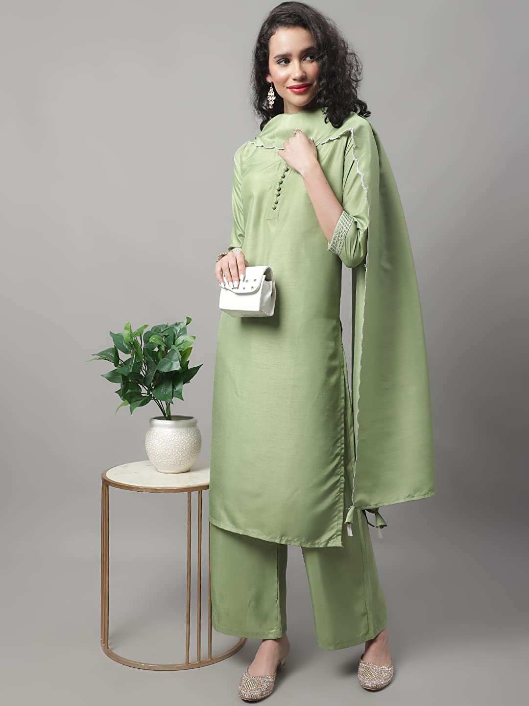 

KALINI Regular Kurta With Palazzos & Dupatta, Green