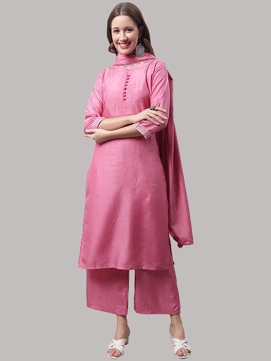 

KALINI Regular Kurta With Palazzos & Dupatta, Pink