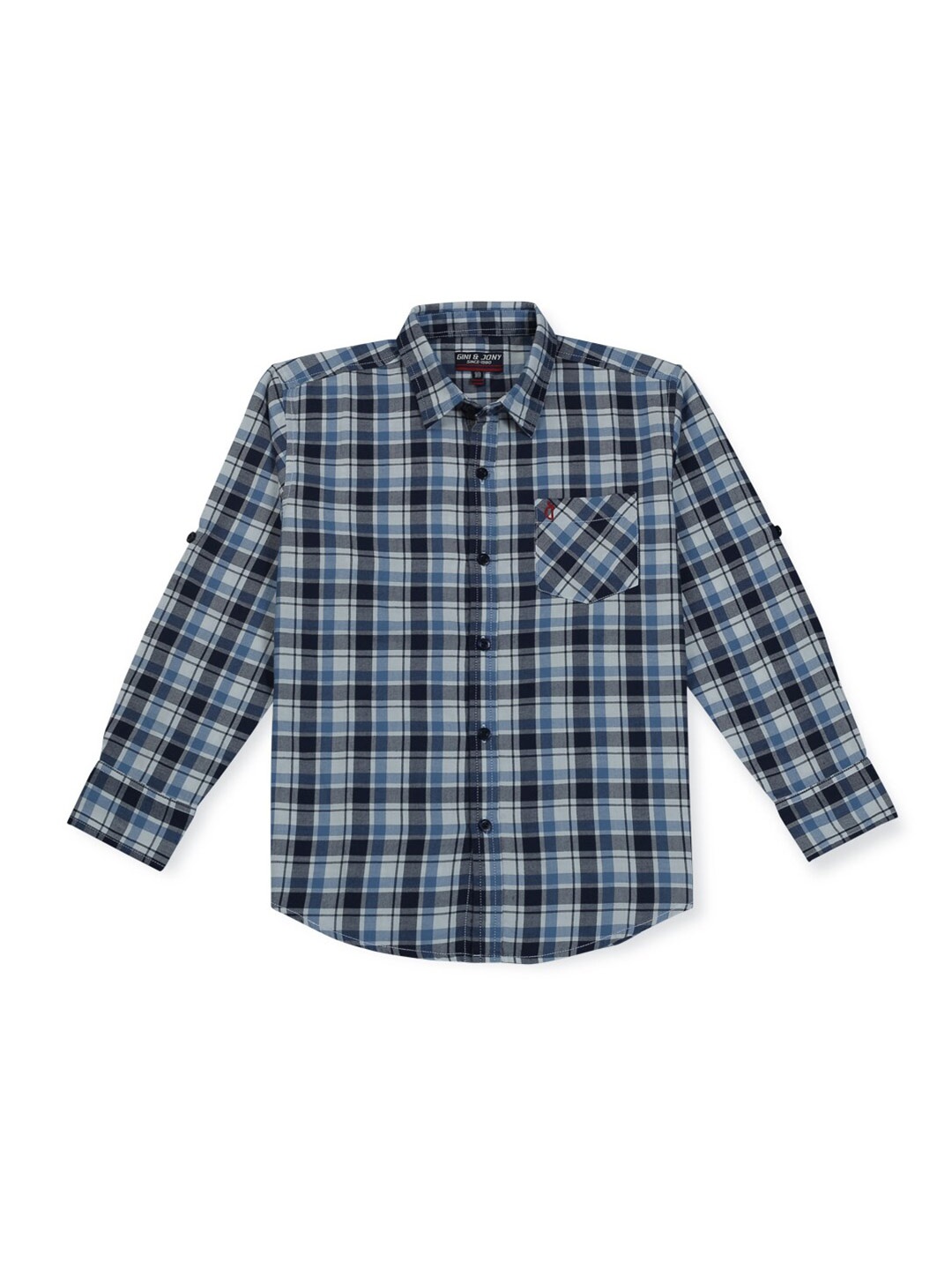

Gini and Jony Boys Checked Opaque Cotton Casual Shirt, Navy blue