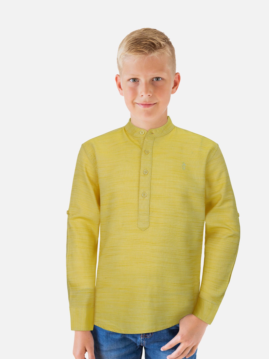 

Gini and Jony Boys Mandarin Collar Opaque Cotton Casual Shirt, Yellow