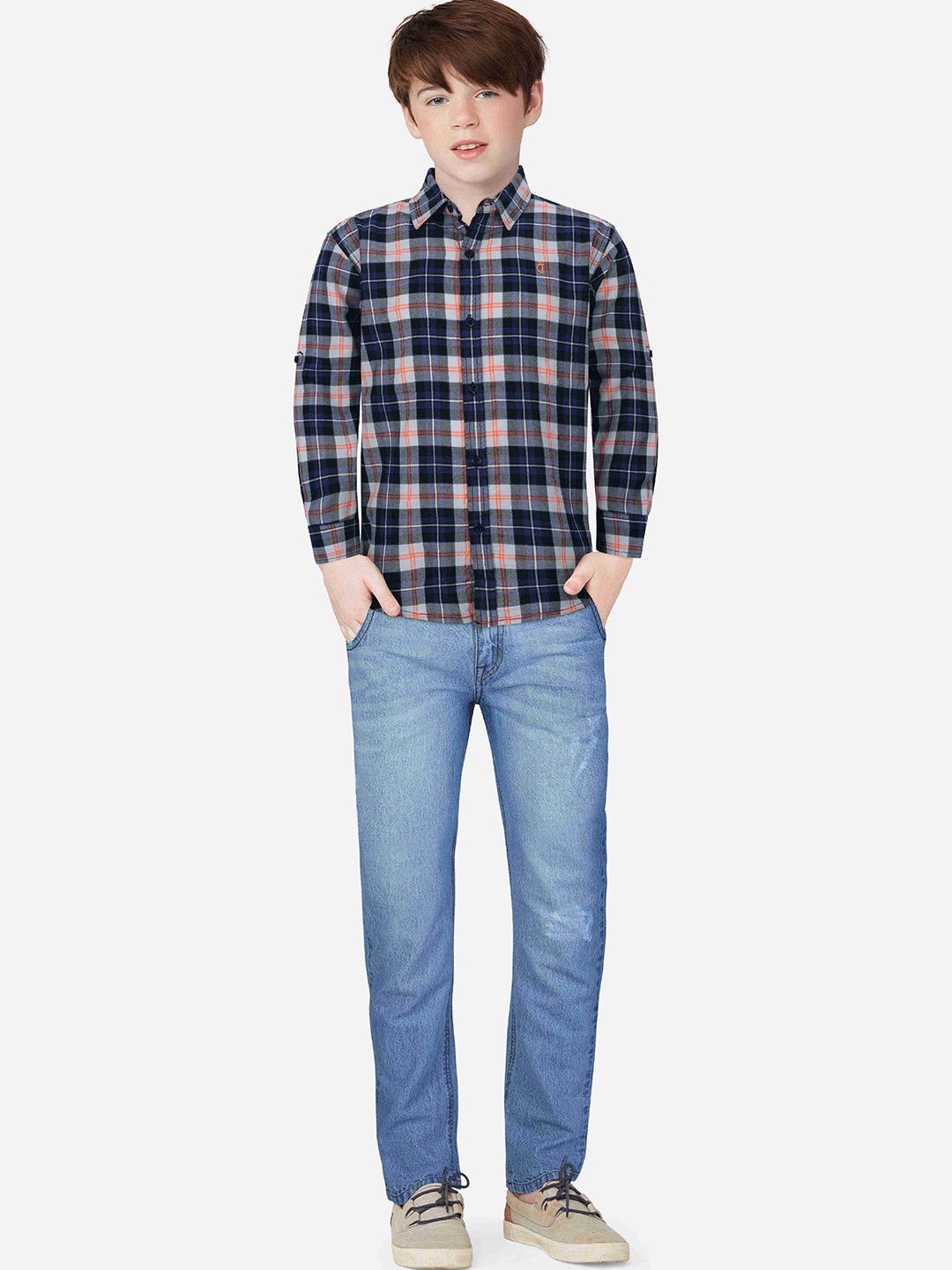 

Gini and Jony Boys Checked Opaque Cotton Casual Shirt, Navy blue