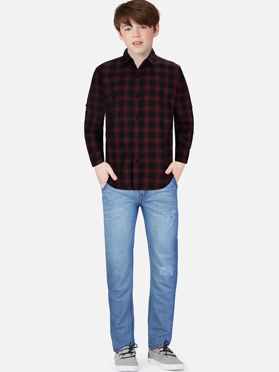 

Gini and Jony Boys Red Buffalo Checks Opaque Cotton Casual Shirt