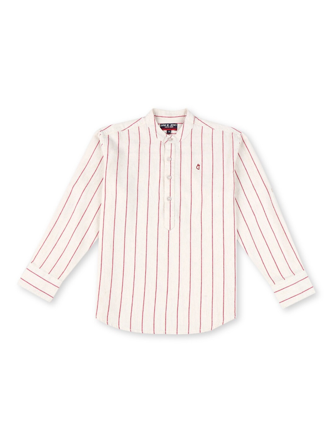 

Gini and Jony Boys Vertical Striped Mandarin Collar Opaque Linen Casual Shirt, White