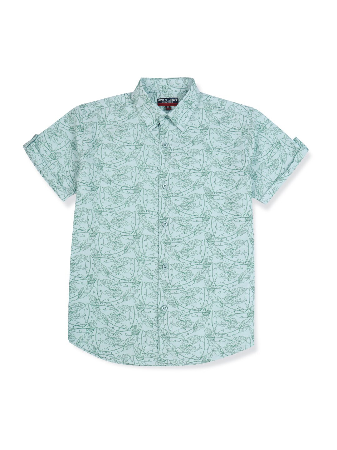 

Gini and Jony Boys Floral Printed Opaque Cotton Casual Shirt, Turquoise blue