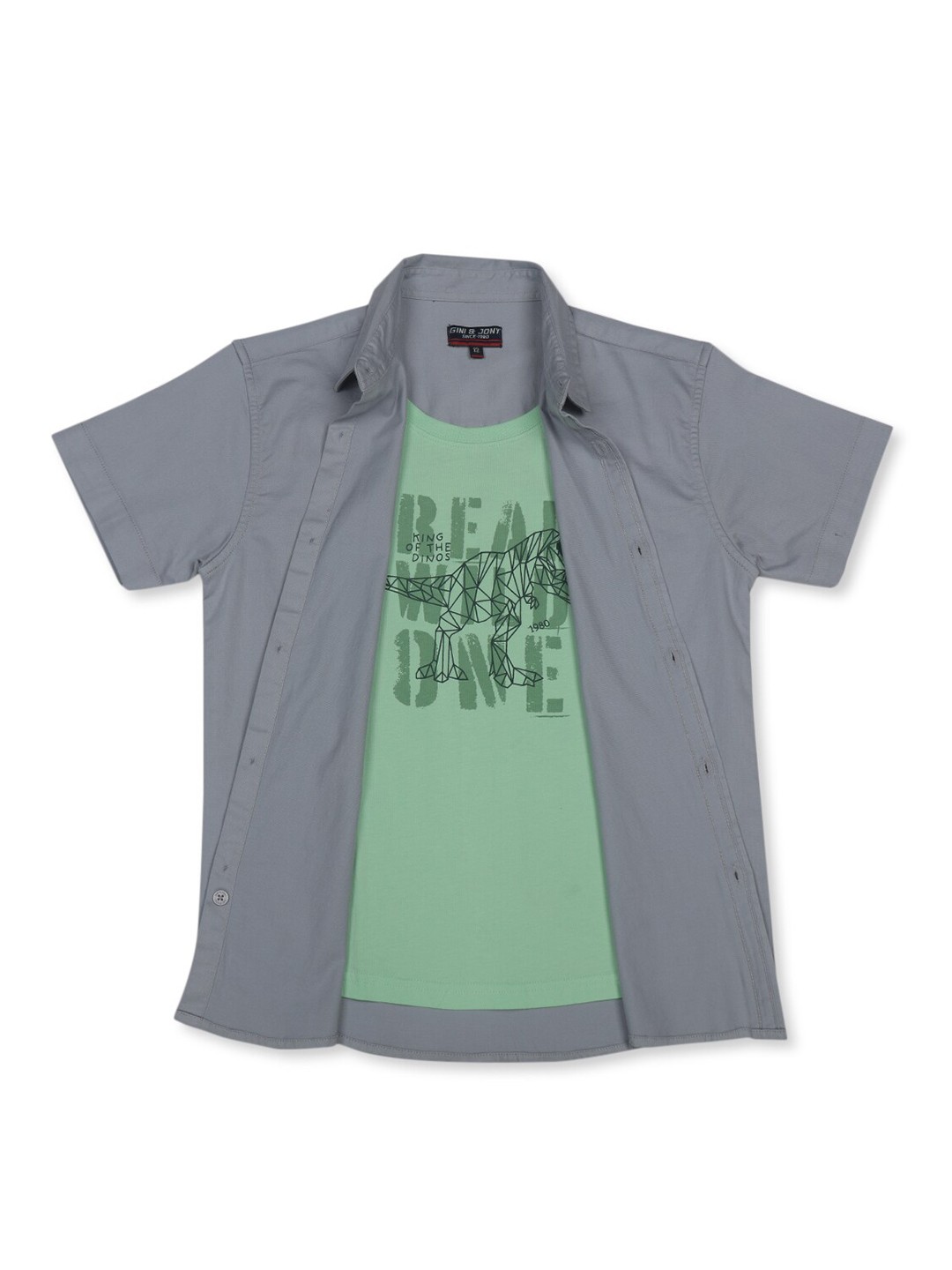 

Gini and Jony Boys Spread Collar Cotton Casual Shirt, Grey
