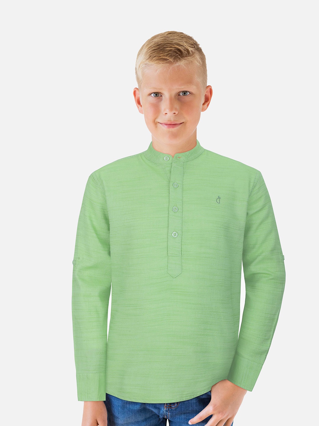 

Gini and Jony Boys Textured Self Design Band Collar Cotton Casual Shirt, Green