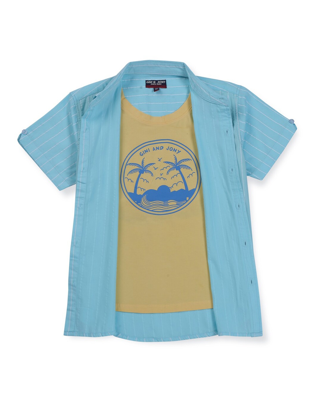 

Gini and Jony Boys Opaque Striped Cotton Casual Shirt, Blue