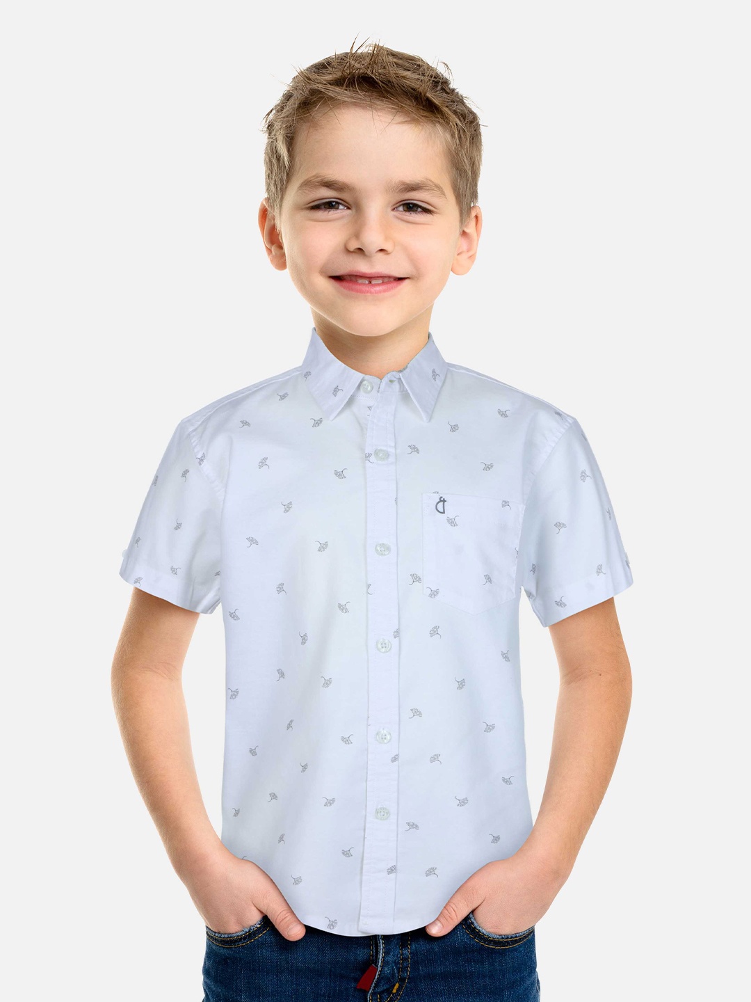 

Gini and Jony Infant Boys Conversational Printed Cotton Casual Shirt, White