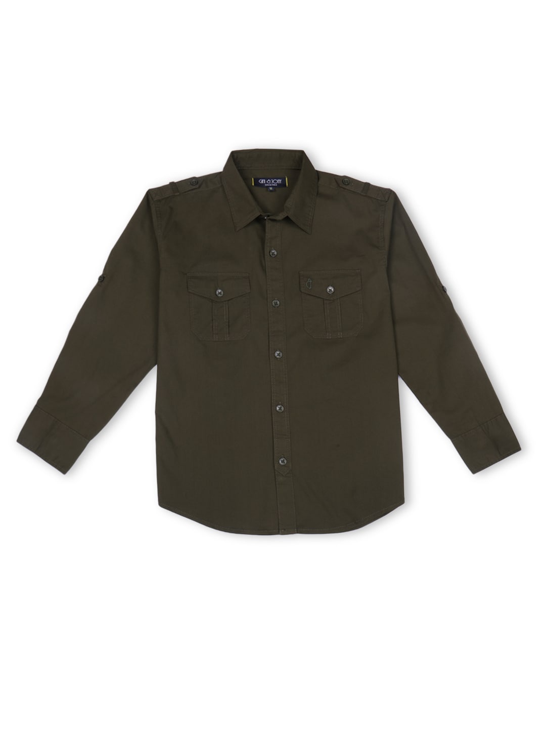 

Gini and Jony Boys Spread Collar Cotton Casual Shirt, Olive