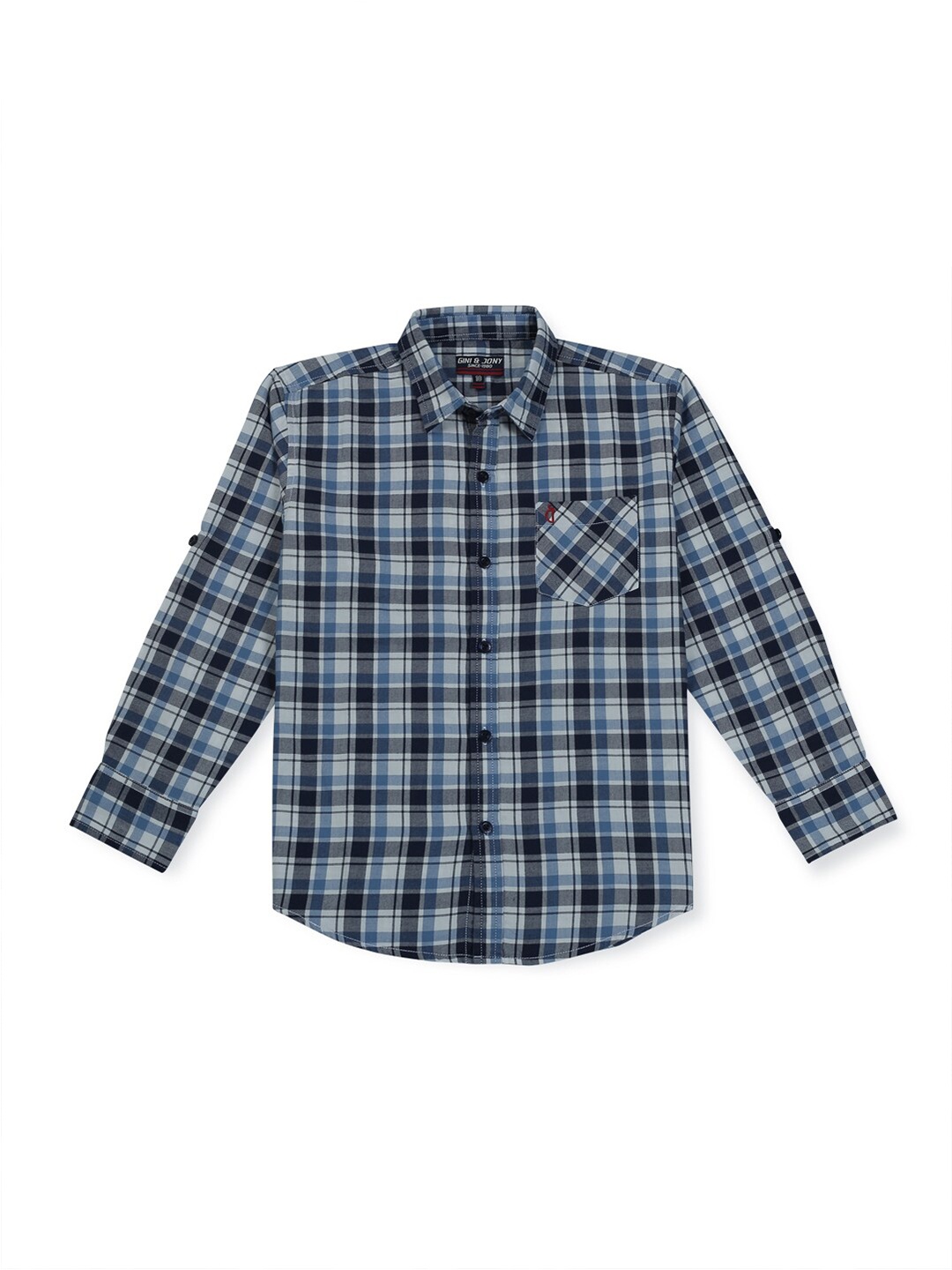 

Gini and Jony Boys Checked Cotton Casual Shirt, Navy blue