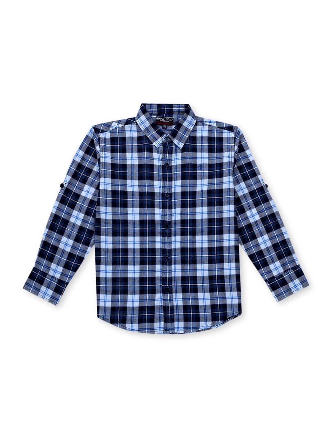 

Gini and Jony Boys Opaque Checked Cotton Casual Shirt, Navy blue