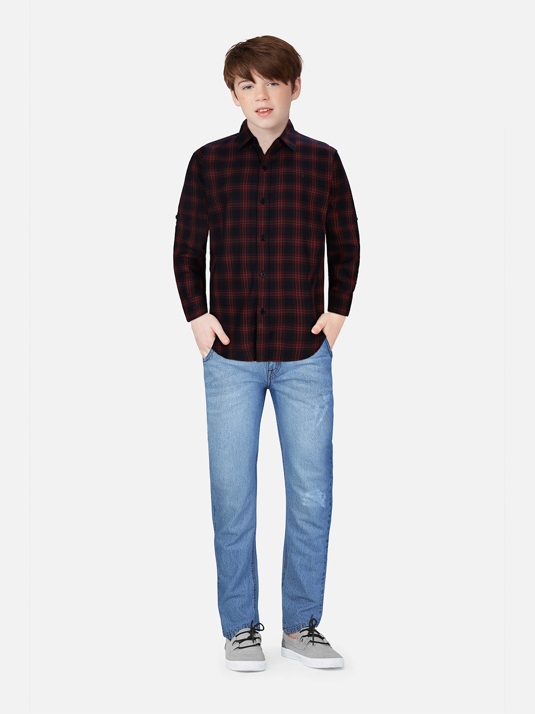

Gini and Jony Boys Buffalo Checked Cotton Casual Shirt, Red