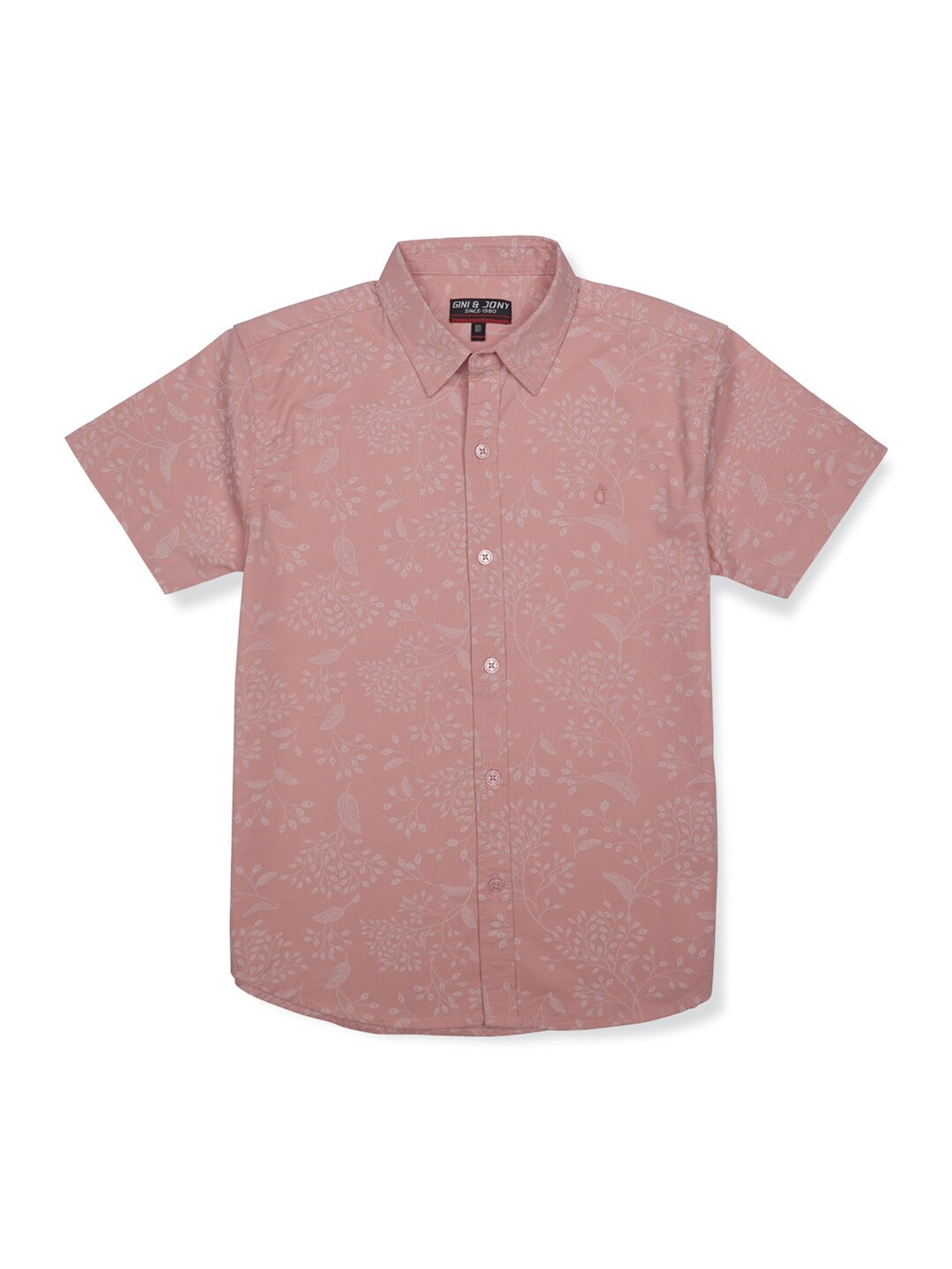 

Gini and Jony Boys Floral Printed Spread Collar CottonShirt, Peach