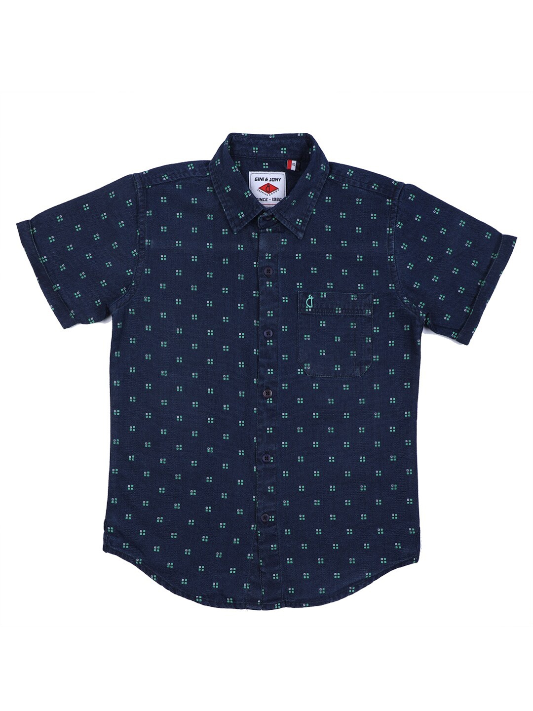 

Gini and Jony Boys Micro Ditsy Printed Cotton Casual Shirt, Navy blue