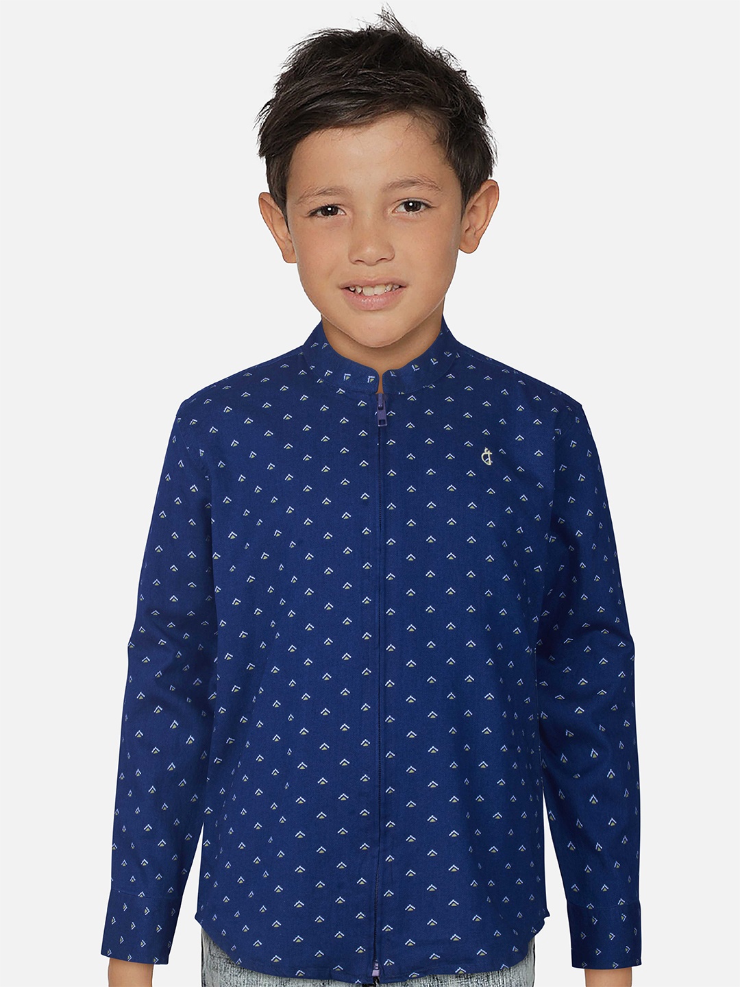 

Gini and Jony Boys Opaque Conversational Printed Denim Casual Shirt, Navy blue