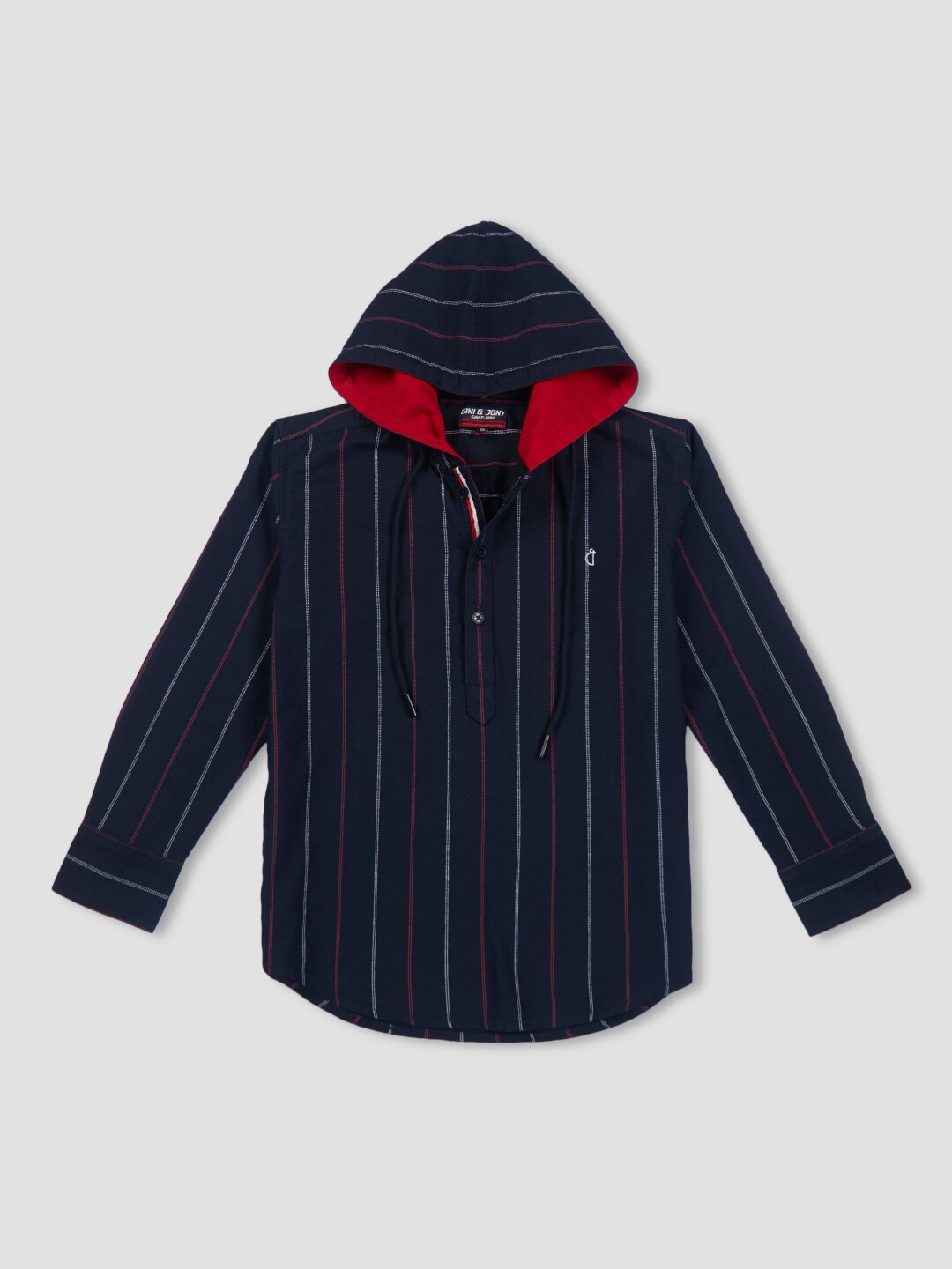 

Gini and Jony Boys Striped Cotton Comfort Hooded Casual Shirt, Navy blue
