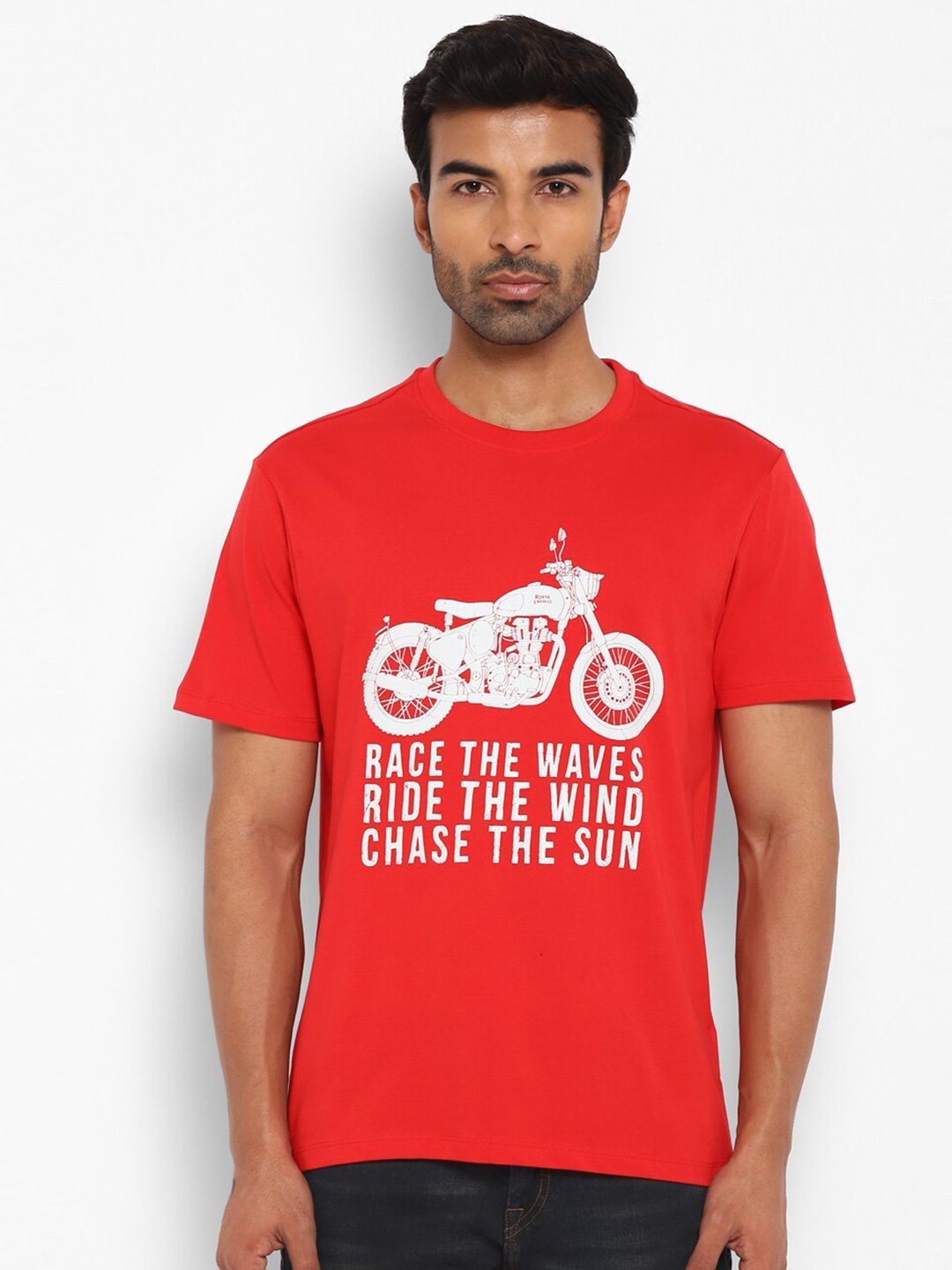 

Royal Enfield Typography Printed Pure Cotton T-shirt, Red