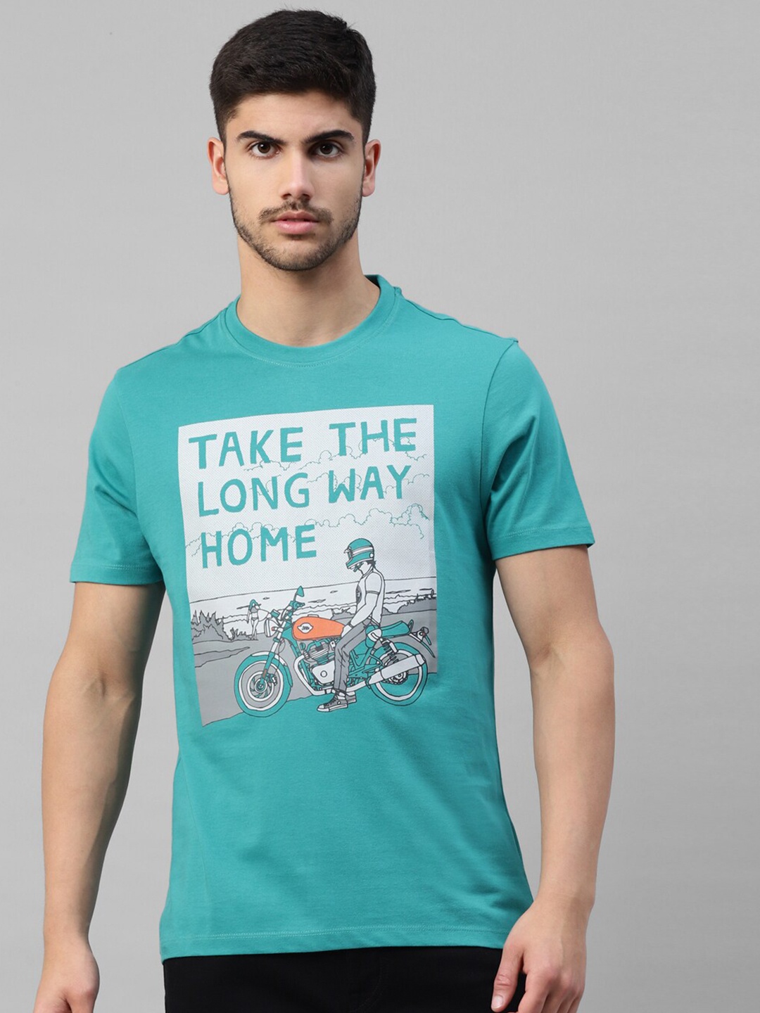 

Royal Enfield Typography Printed Pure Cotton T-shirt, Green