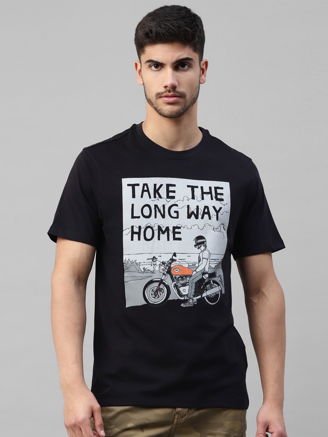 

Royal Enfield Graphic Printed Pure Cotton T-Shirt, Black
