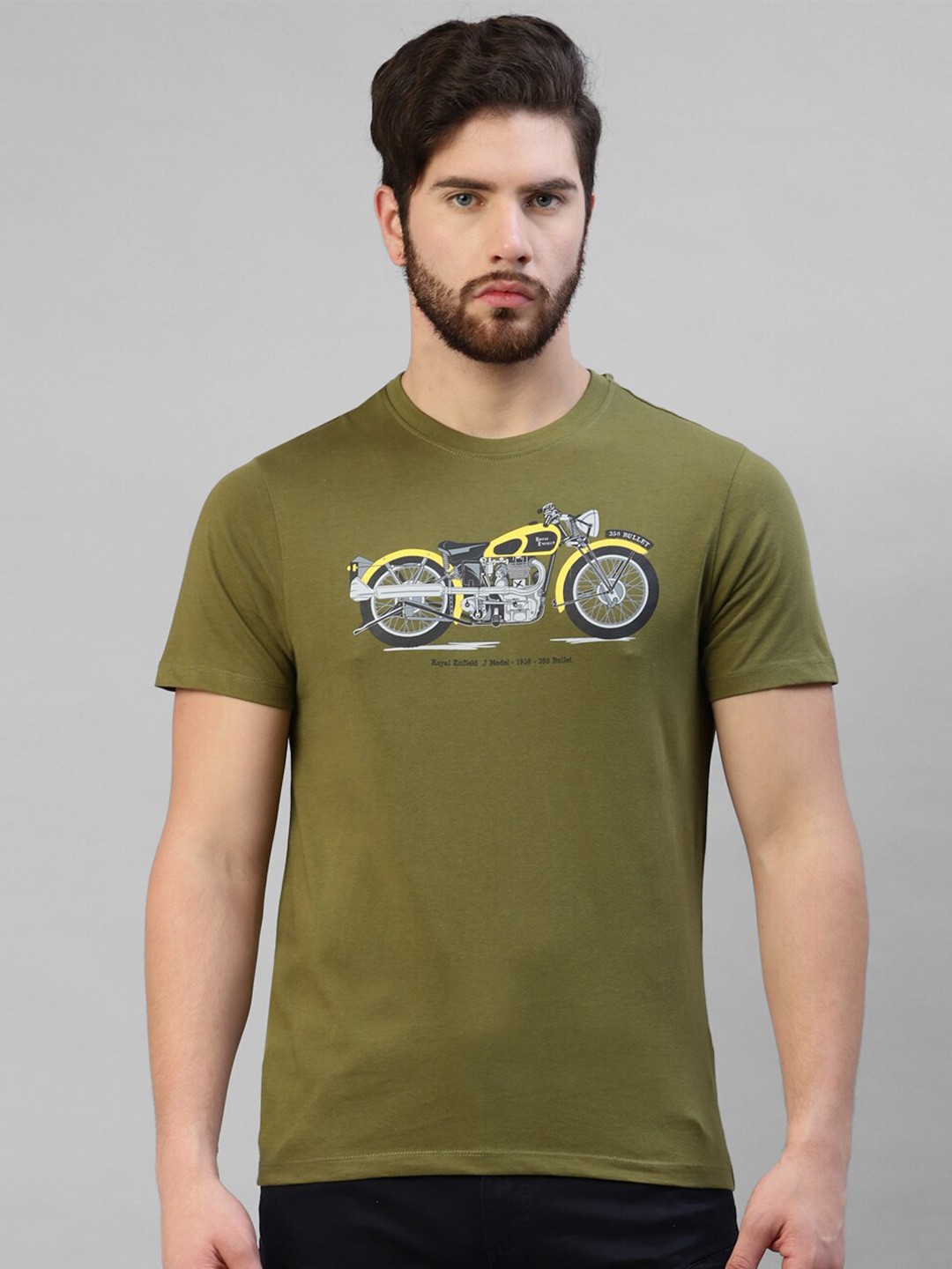

Royal Enfield Graphic Printed Pure Cotton T-Shirt, Green