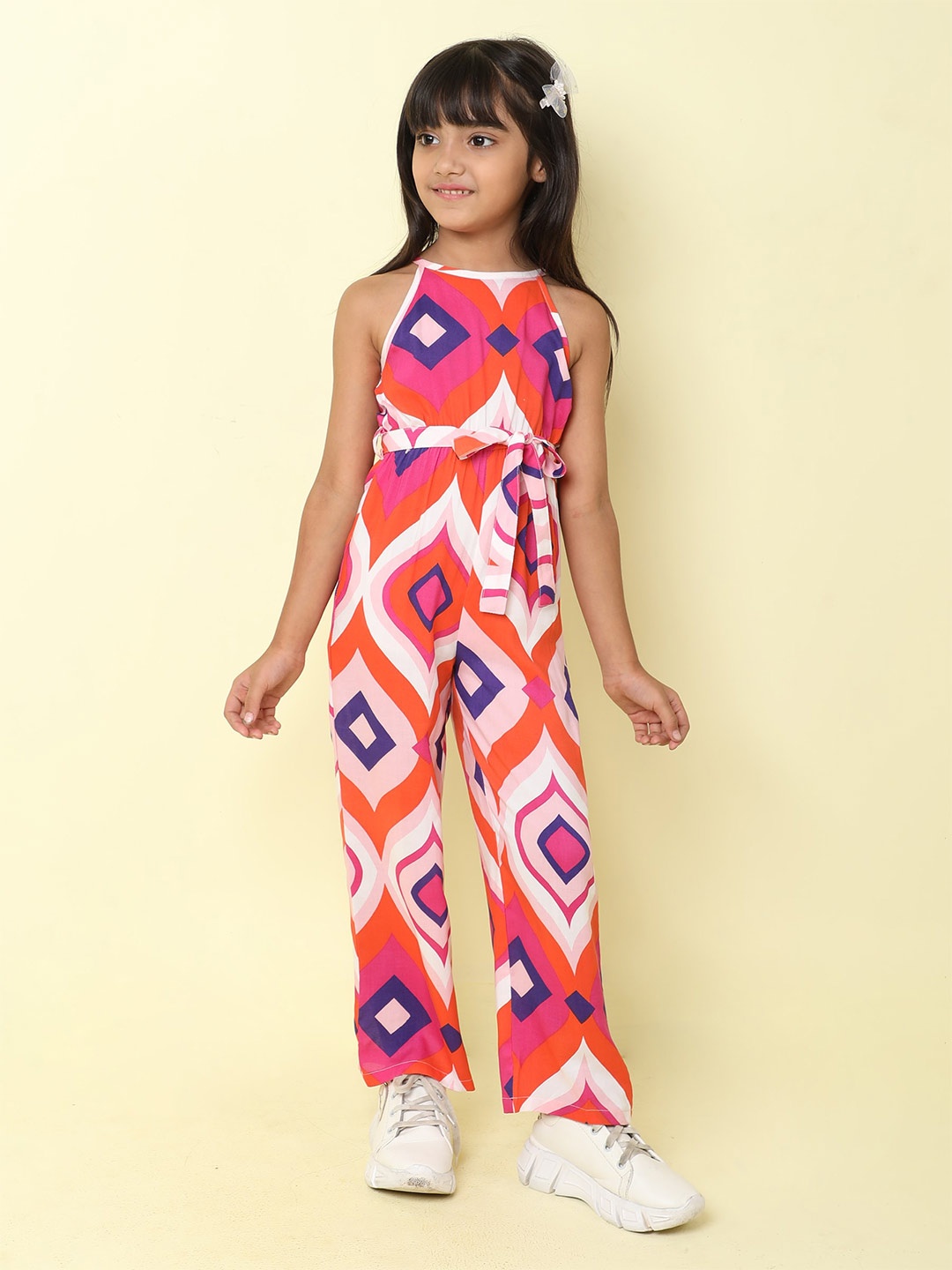 

taffykids Girls Geometric Printed Basic Jumpsuit, Red