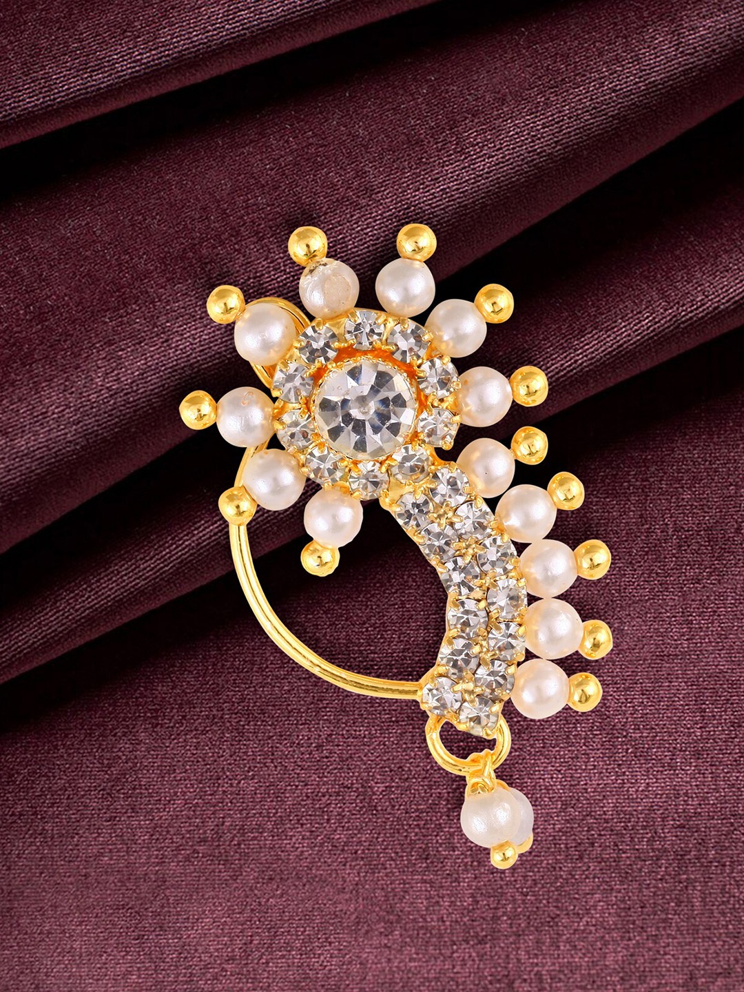 

Vighnaharta Gold-Plated Stone-Studded Nosepin