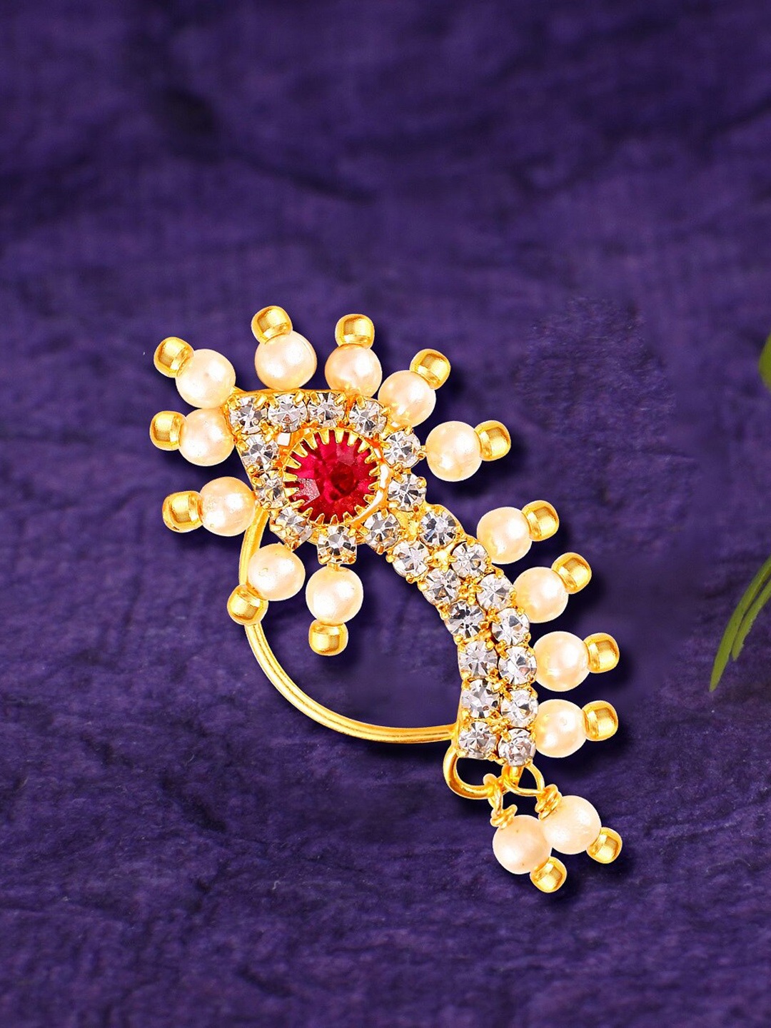 

Vighnaharta Gold-Plated Stone-Studded Nosepin