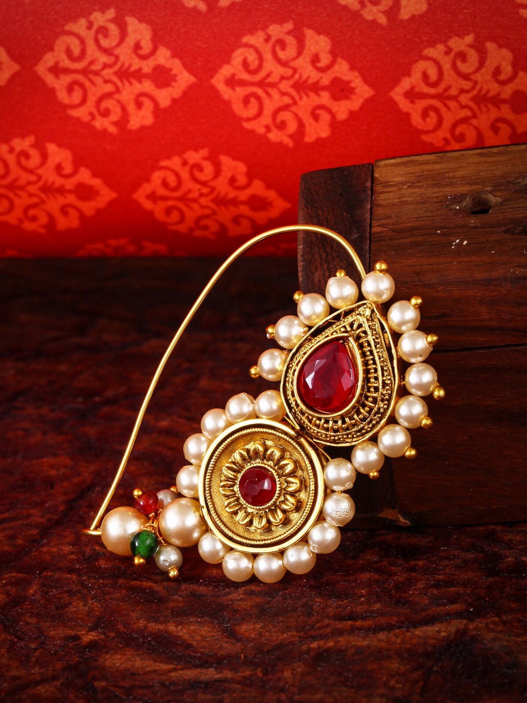 

Vighnaharta Navratri Special Nath Pearl Gold Plated Nosepin