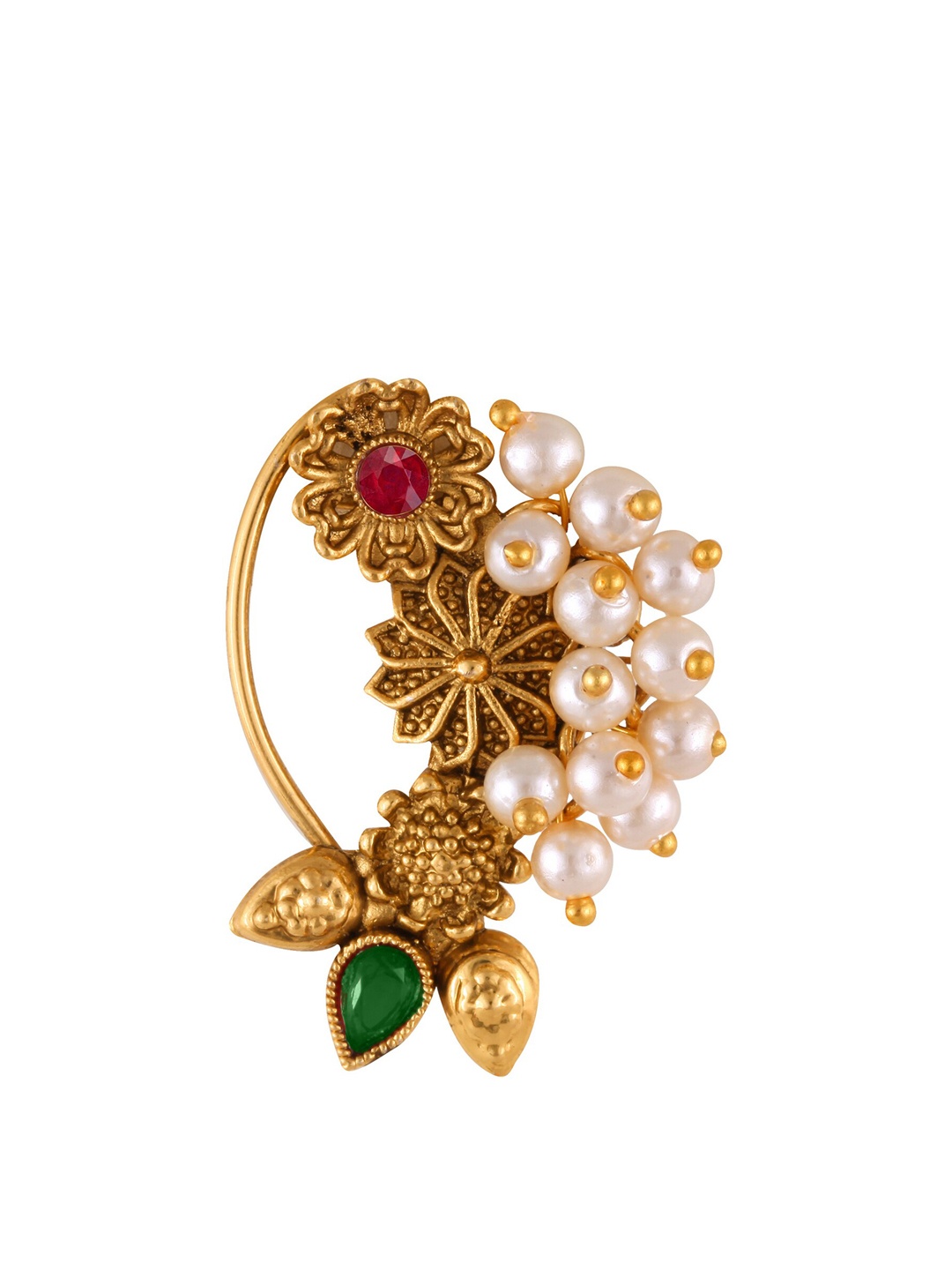 

Vighnaharta Gold-Plated Stone-Studded & Pearl beaded Nosepin