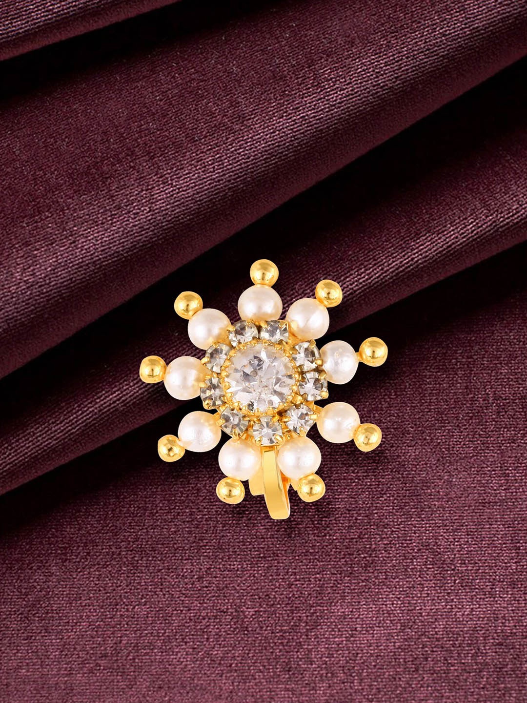 

Vighnaharta Gold Plated & Pearl CZ Nosepin