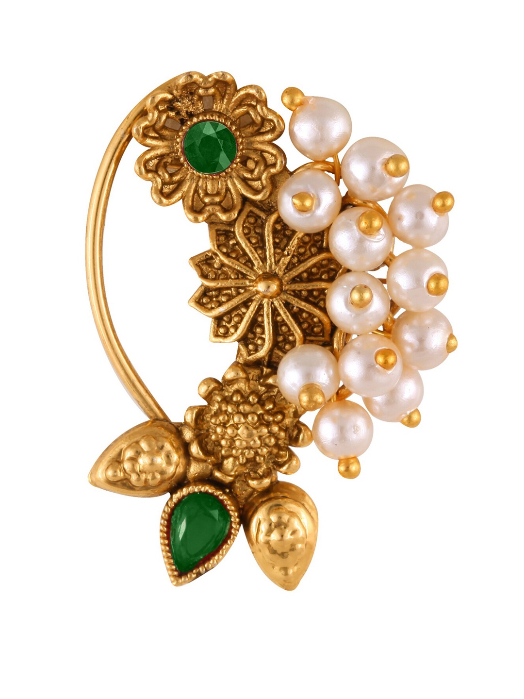 

Vighnaharta Gold-Plated Stone-Studded & Pearl Beaded Nosepin