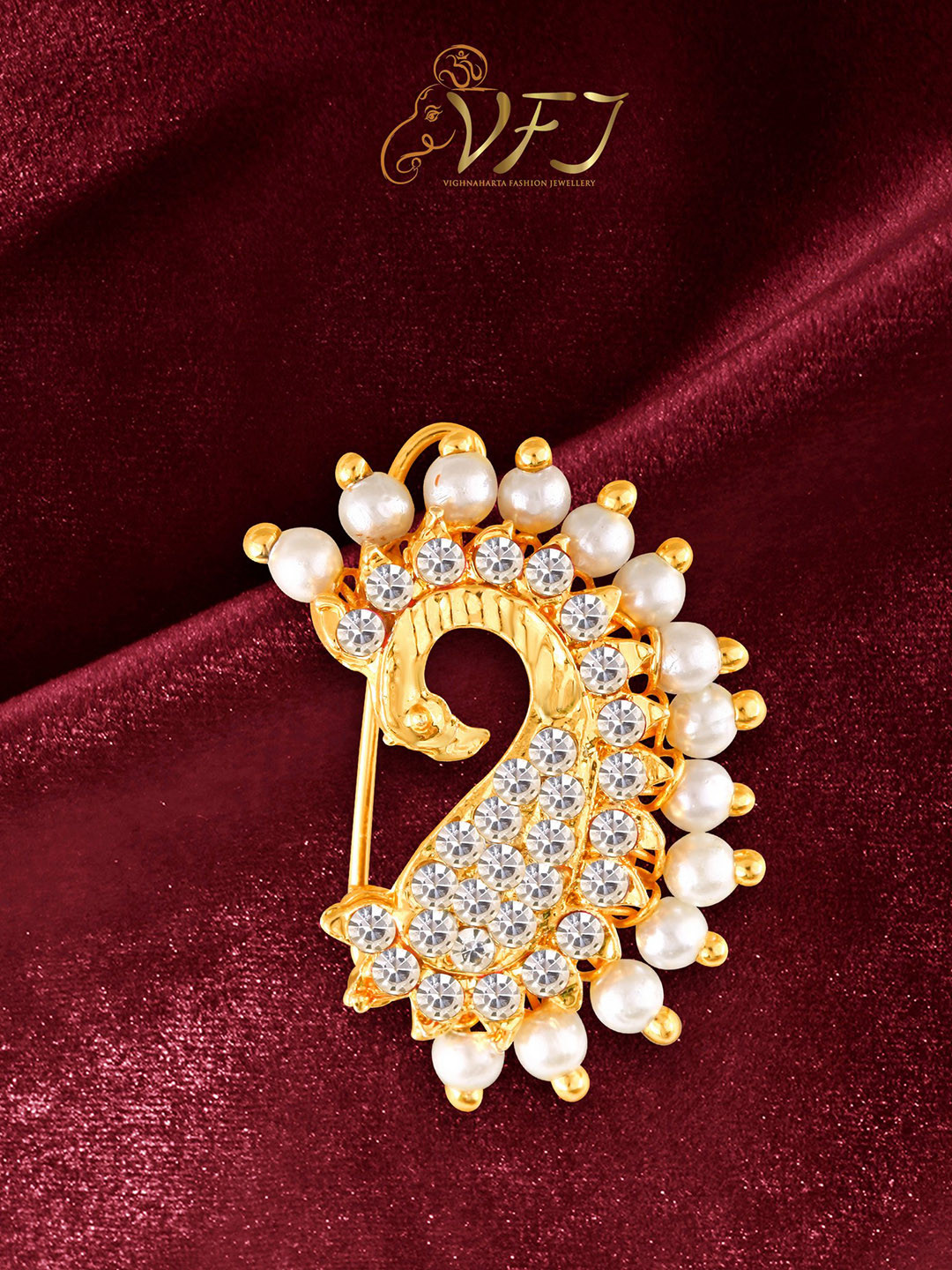

Vighnaharta Gold-Plated Stone-Studded Nosepin