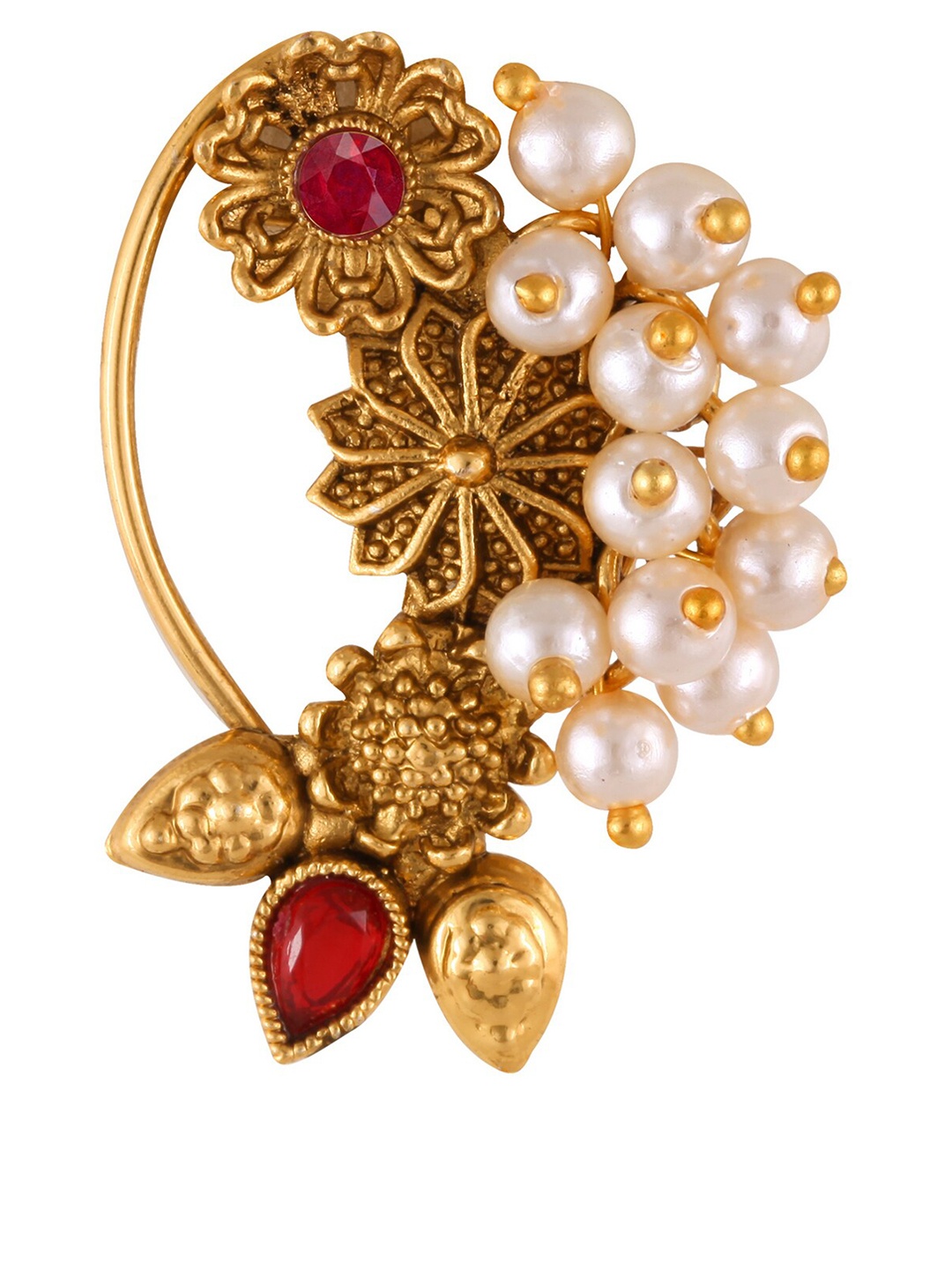 

Vighnaharta Gold-Plated Stone-Studded & Pearl Beaded Nosepin