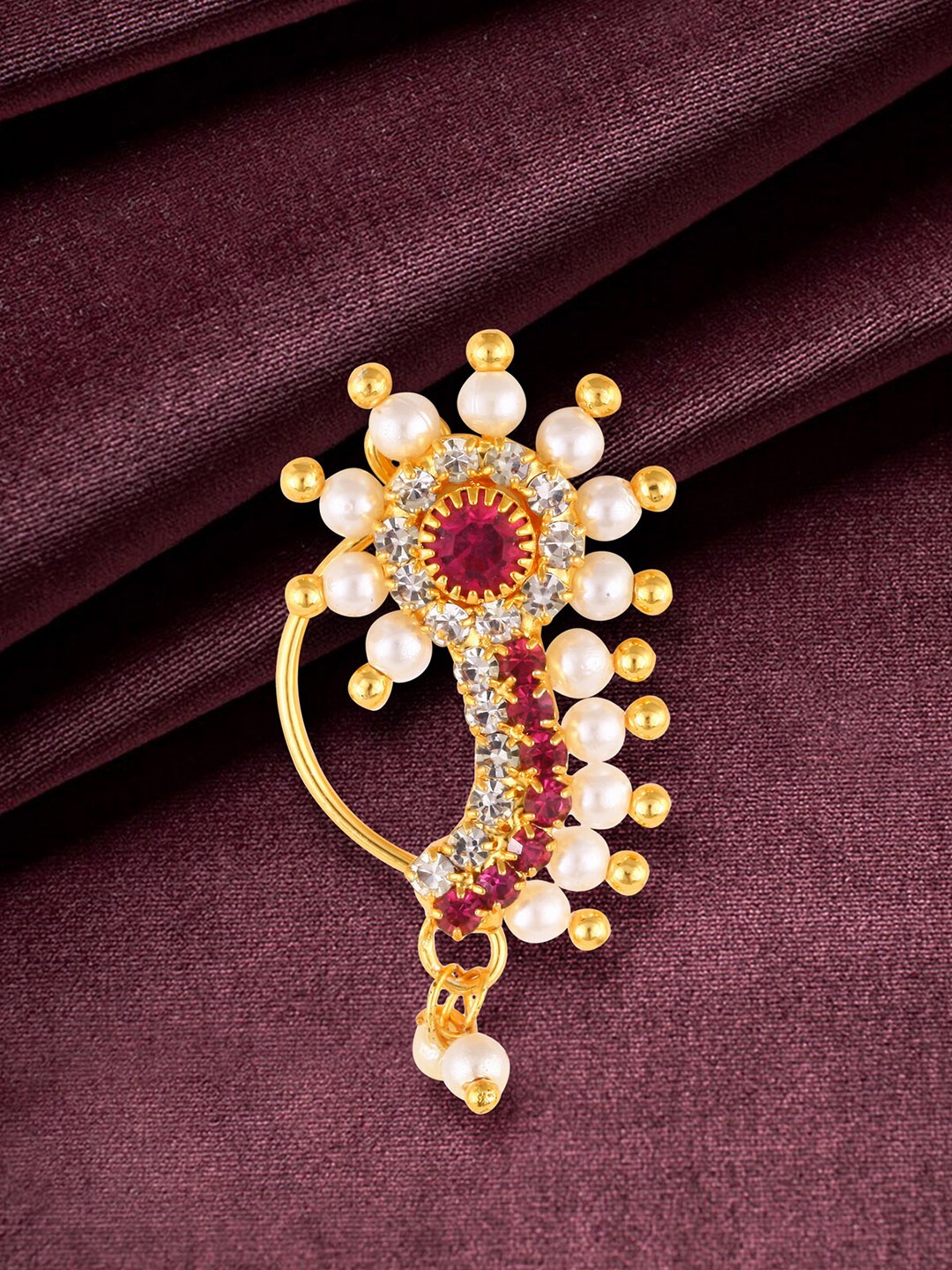 

Vighnaharta Gold-Plated Stone-Studded Nosepin