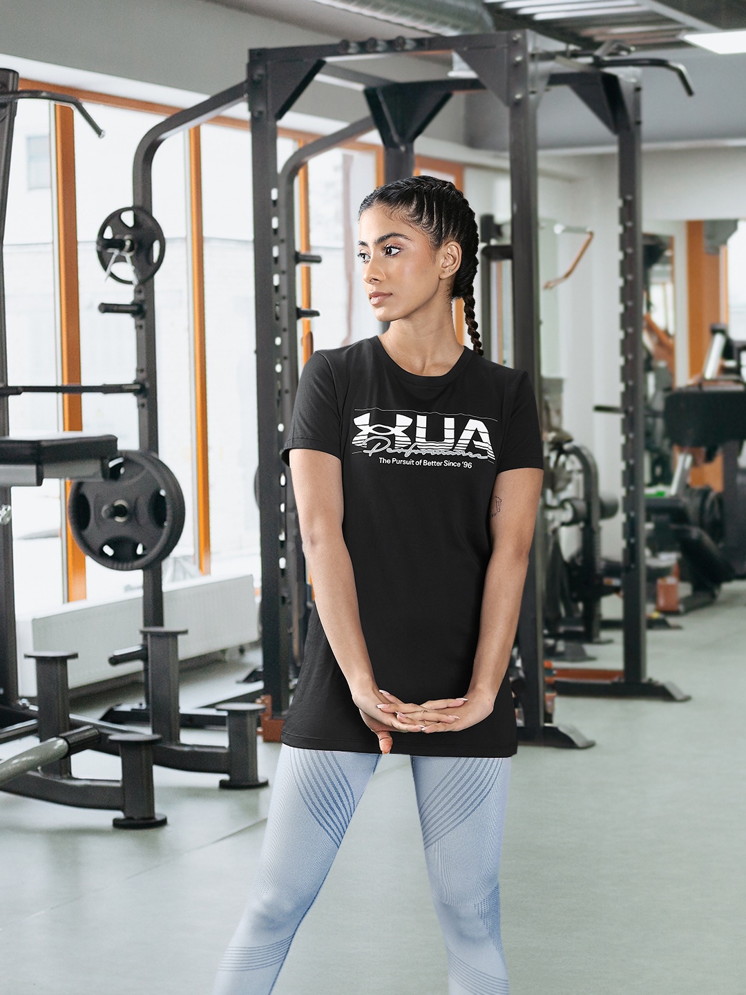 

UNDER ARMOUR Women Brand Logo Printed Loose Vintage Performance T-shirt, Black