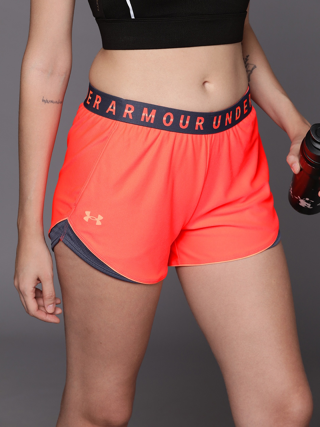 

UNDER ARMOUR Women Loose Fit Play Up Colorblock Sports Shorts, Orange